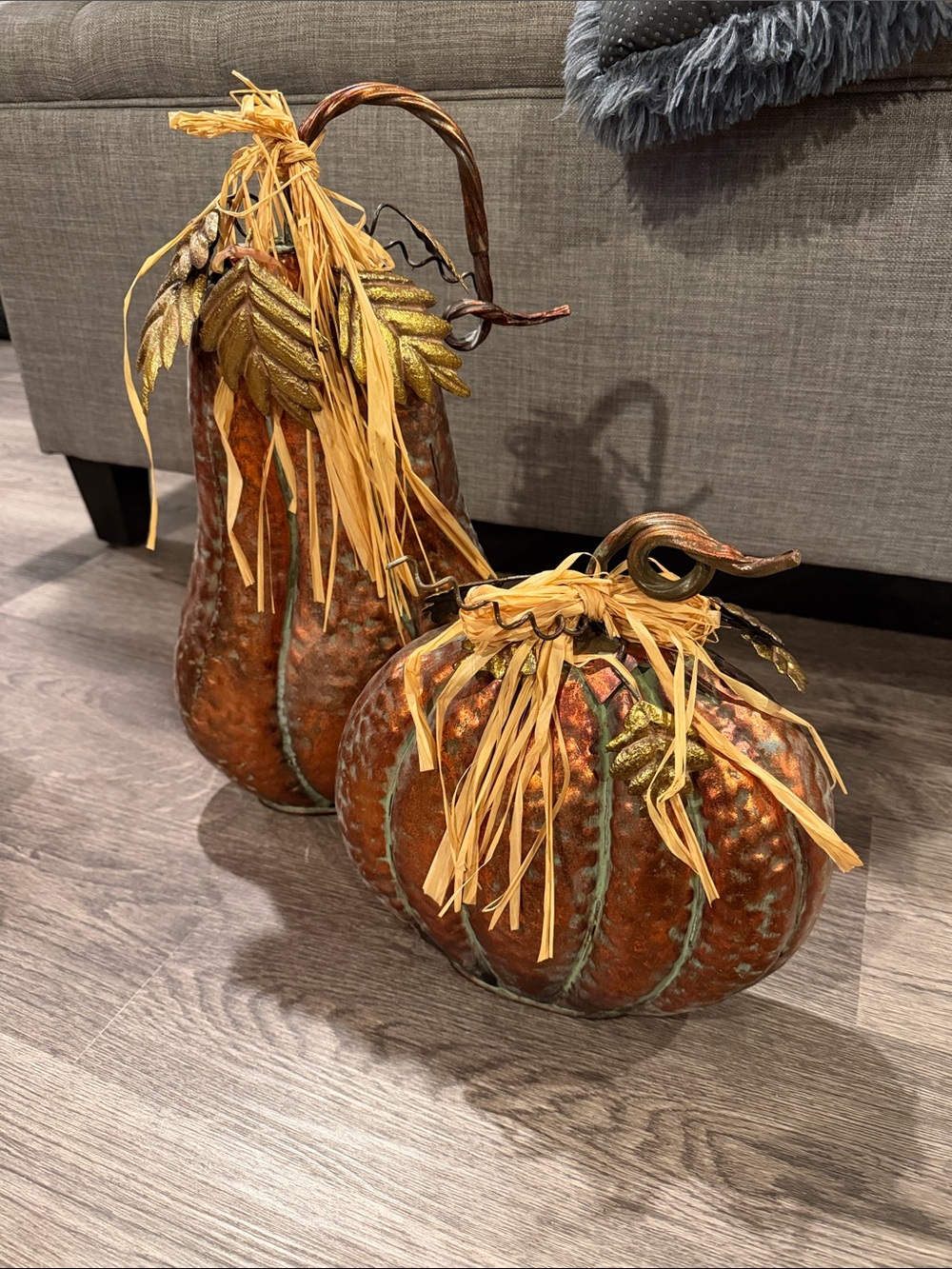 Metallic Orange Pumpkin Pair Home Accent - Decorative Fall Pumpkins